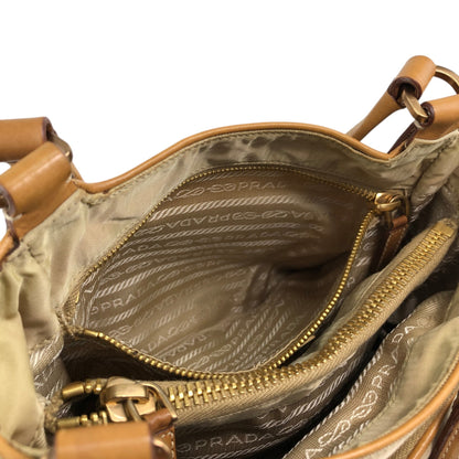 PRADA Tessuto Triangle Logo Side Pocket Handbag Beige Vintage a35ftn