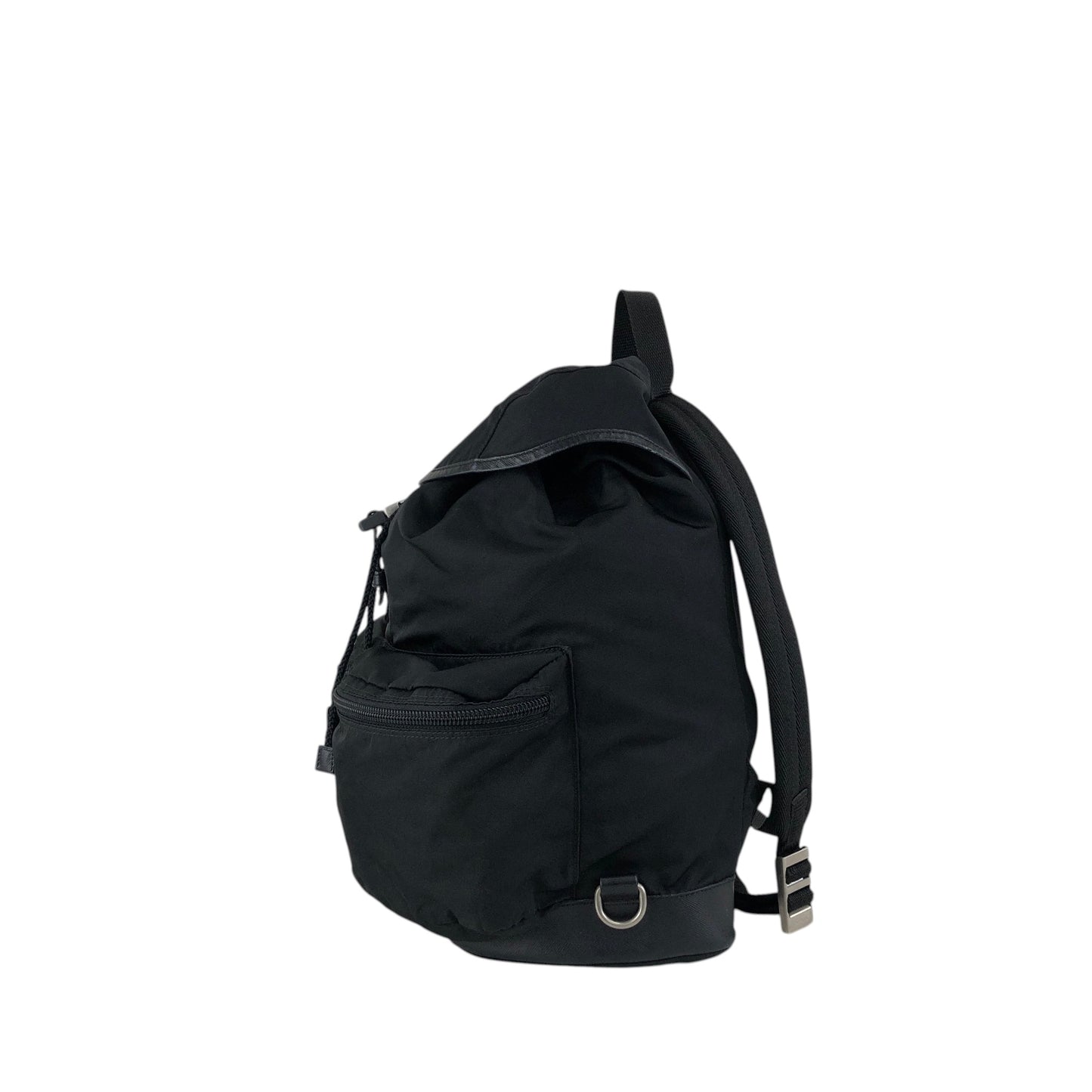 PRADA Tessuto Triangle Logo Front Buckle Double Pocket  Backpack Black Vintage ept4gf