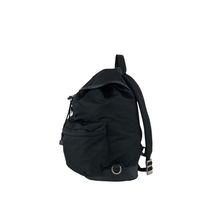 PRADA Tessuto Triangle Logo Front Buckle Double Pocket  Backpack Black Vintage ept4gf