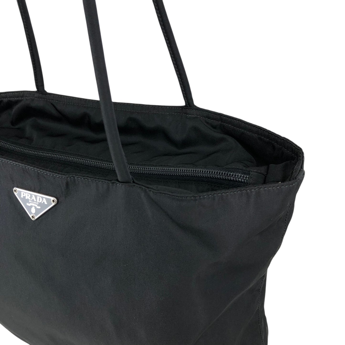 PRADA Tessuto Triangle Logo Handbag Totebag Black Vintage prni67