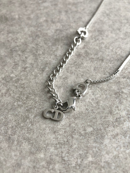 Christian Dior Cross Motif Necklace Silver Vintage 2v5a87