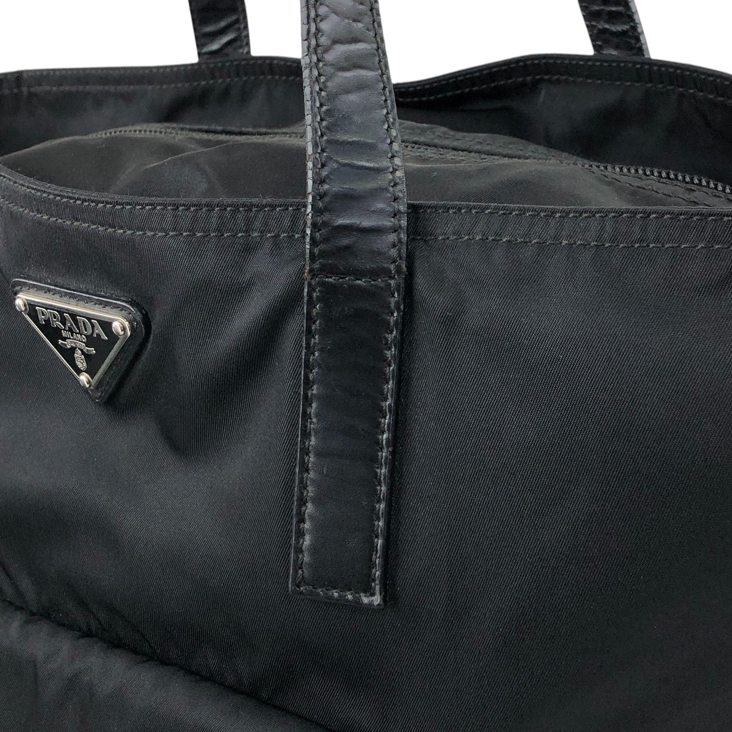 PRADA Tessuto Triangle Logo Front Pocket Two-way Handbag Shoulder bag Black Vintage kuap33