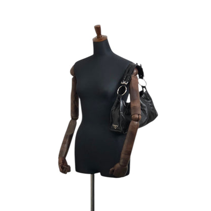 PRADA 三角形標誌單肩包 Hobobag 黑色復古 bs6gm7