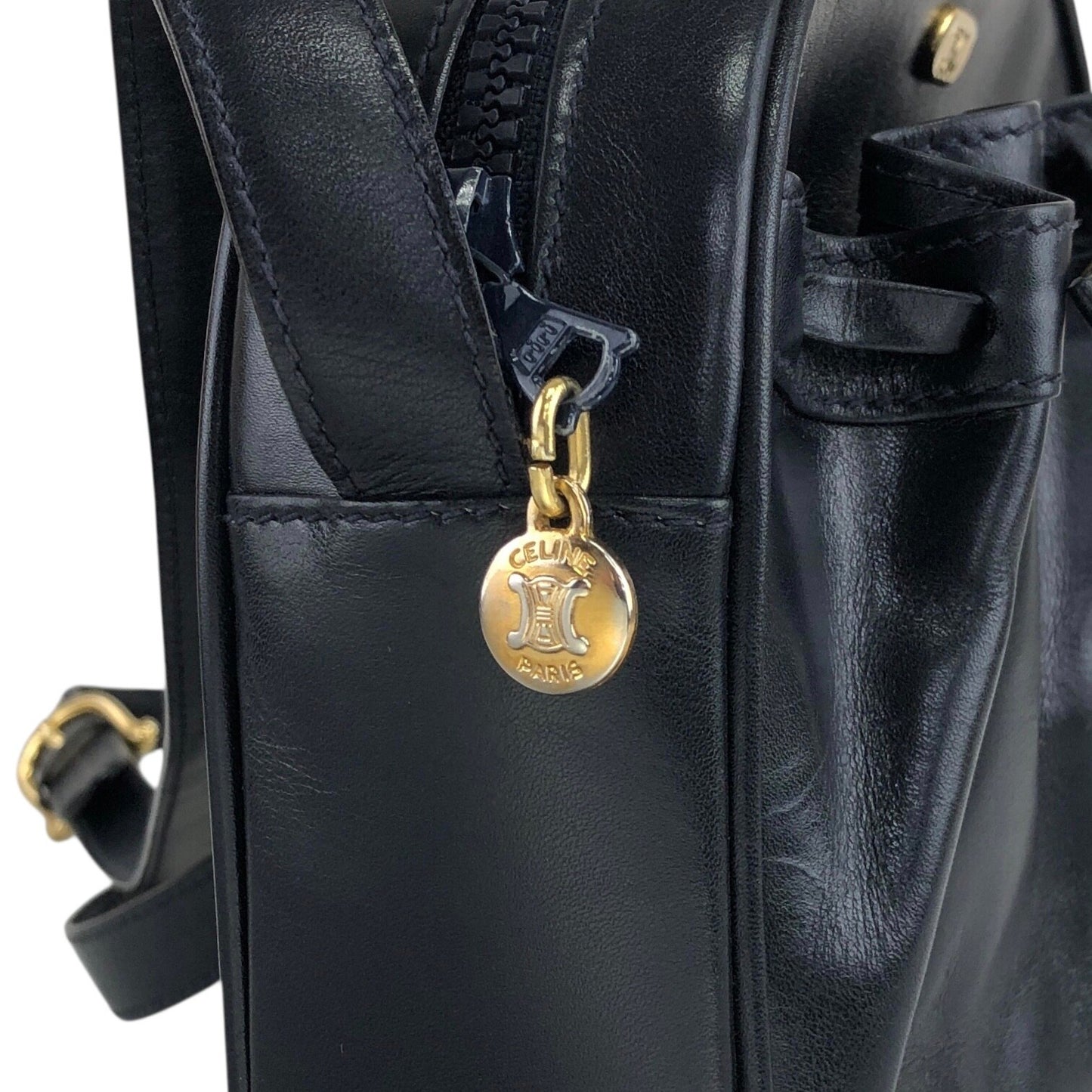 CELINE Logo Tassel Shoulder bag Navy Vintage fcpzrv