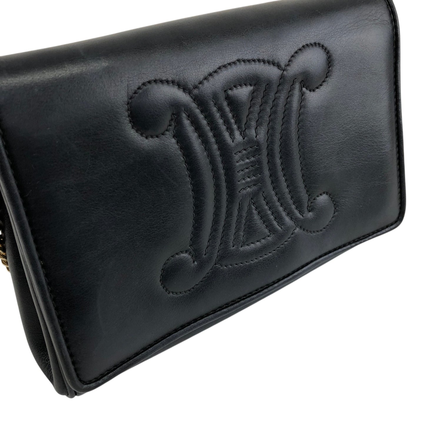 CELINE Triomphe Blason Chain Shoulder bag Black Vintage yfpji2