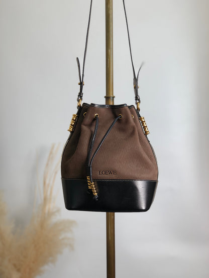 LOEWE Velazquez Drawstring Shoulder bag Brown Vintage 532amb