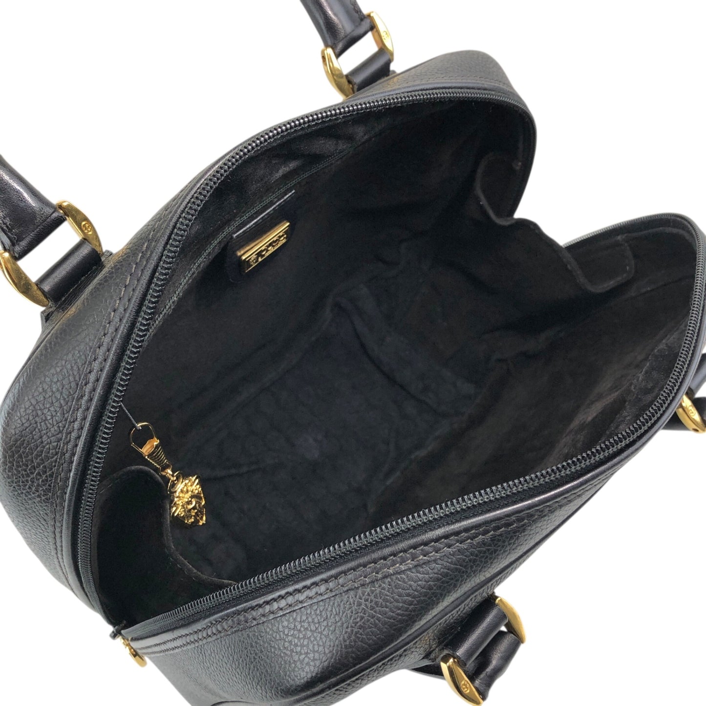 GUCCI Logo Embossed Handbag Black Vintage anpyxi