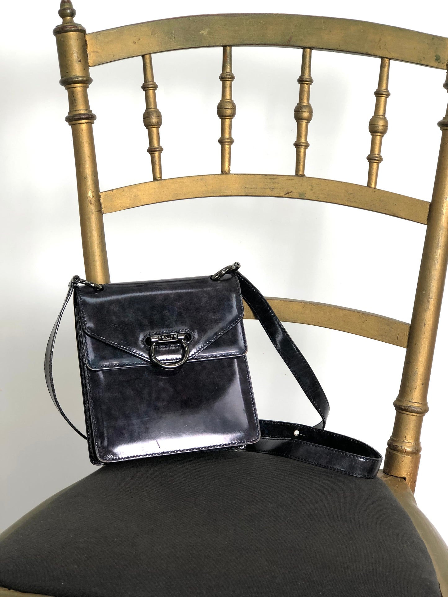 CELINE Gancini Double Flap Shoulder bag Purple Vintage m53hi7