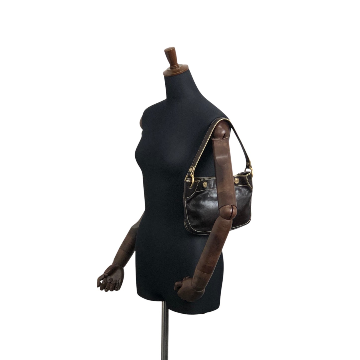 CELINE Blason Shoulder bag Hobobag Brown Vintage 4ykatc