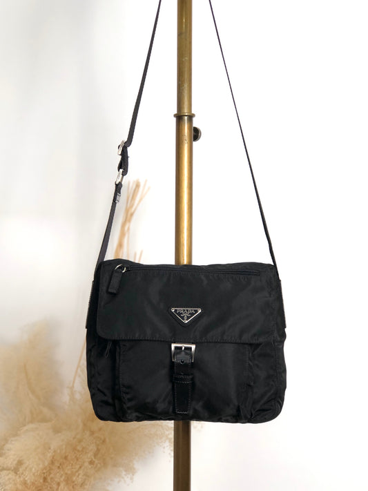 PRADA Tessuto Triangle Logo Shoulder bag Black Vintage p4wsch