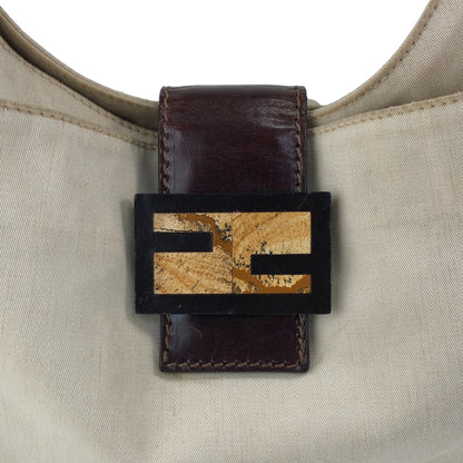 FENDI Mamma Baguette Logo Shoulder bag Hobobag Beige Vintage c6ztd5