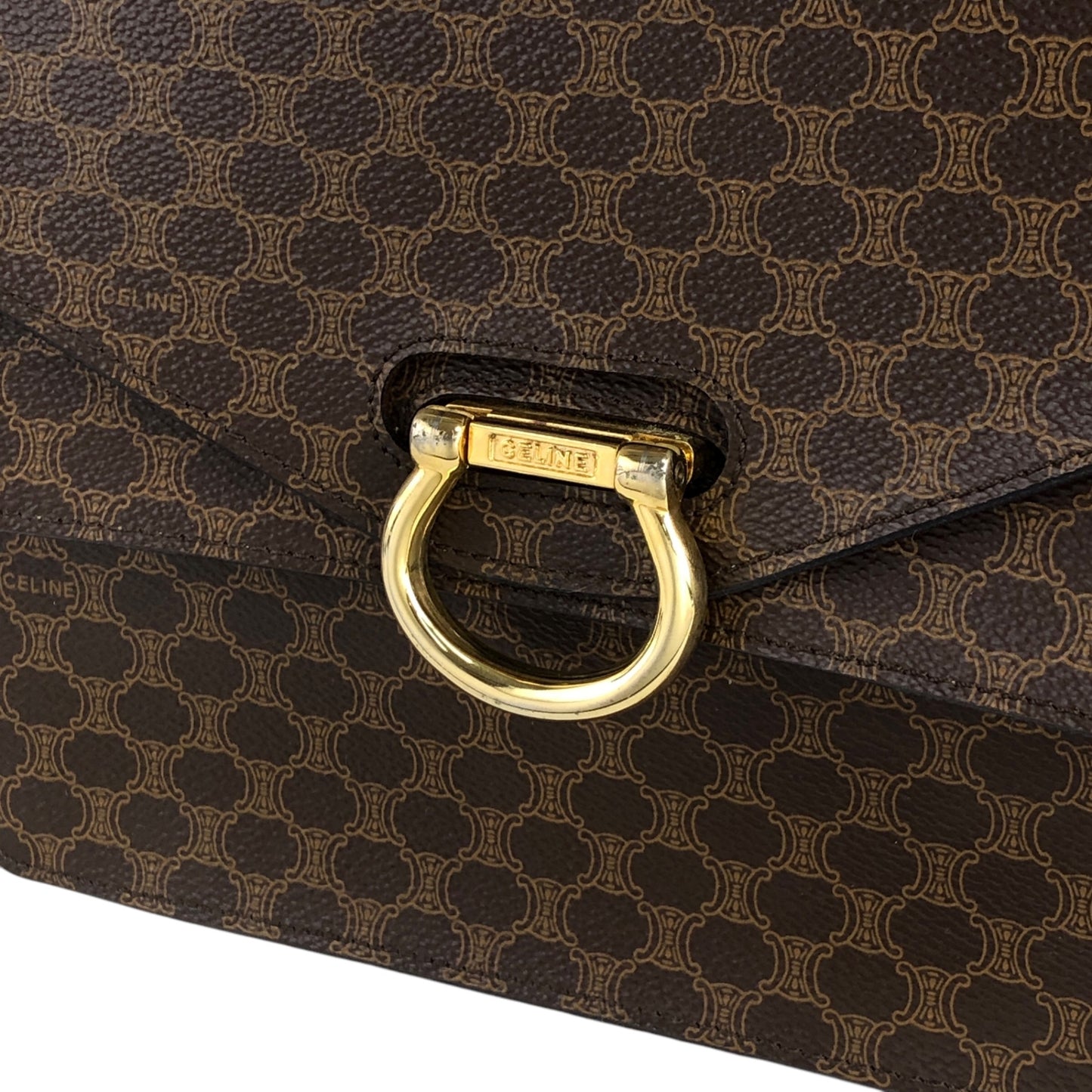 CELINE Macadam Horse Bit Double Flap Top Handle Handbag Brown Vintage 6caaii