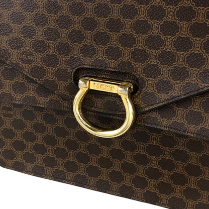 CELINE Macadam Horse Bit Double Flap Top Handle Handbag Brown Vintage 6caaii