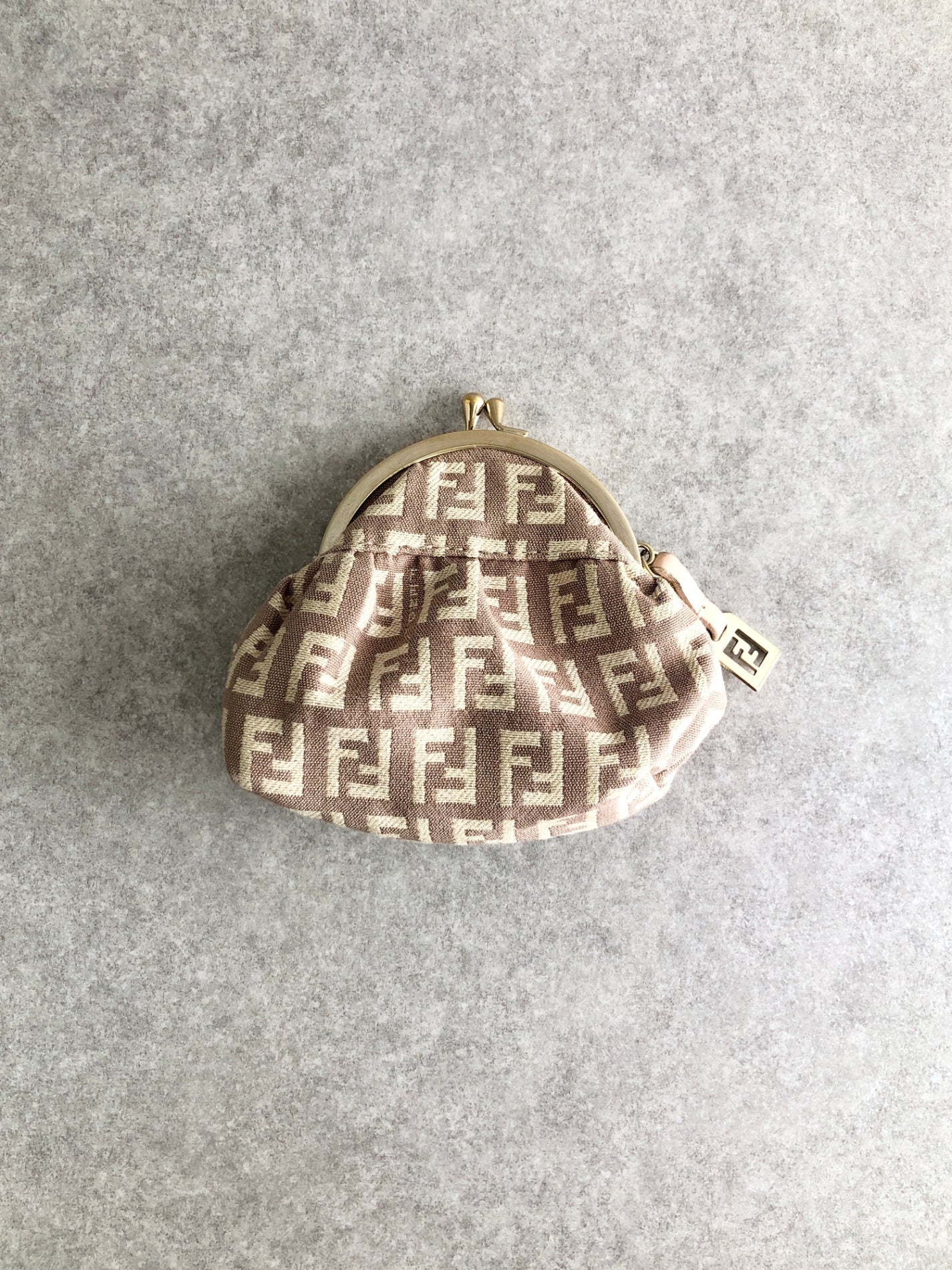 FENDI Zucca Logo Metal Clasp Coin Purse Brown Vintage vawx3g