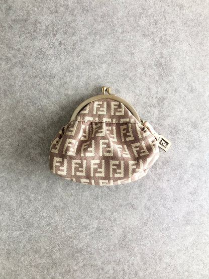 FENDI Zucca Logo Metal Clasp Coin Purse Brown Vintage vawx3g