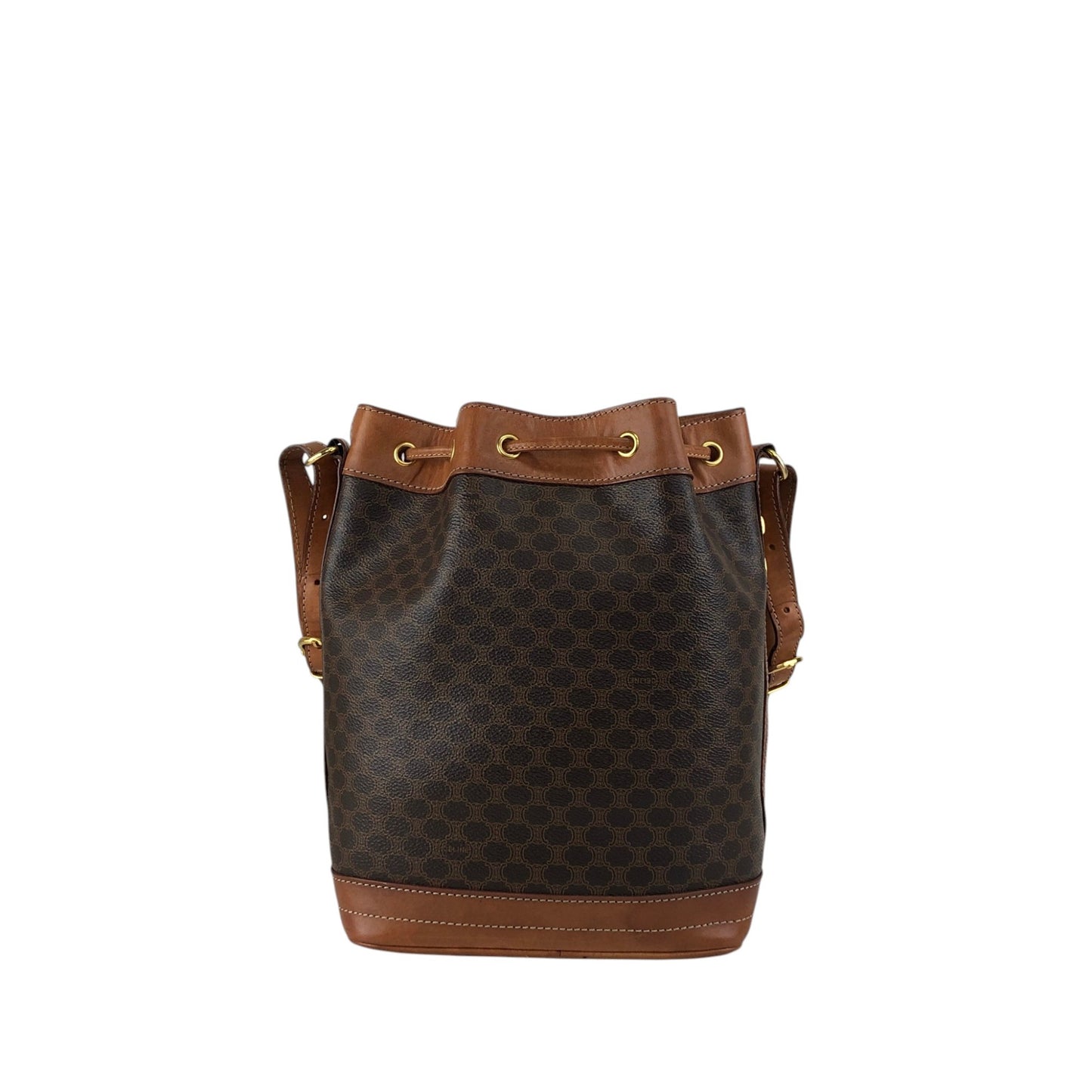 CELINE Macadam Blason Drawstring Shoulder bag Brown Vintage fmd3v6