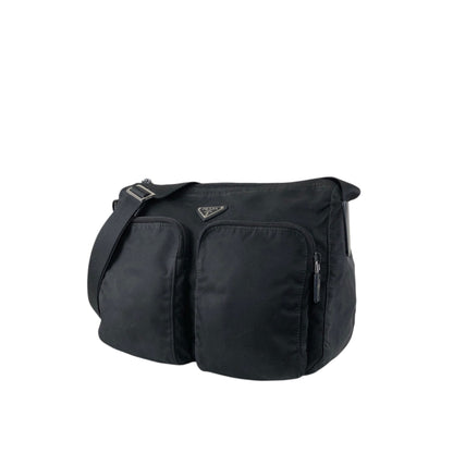 PRADA Tessuto Triangle Logo Double Pocket Shoulder bag Black Vintage se4edp