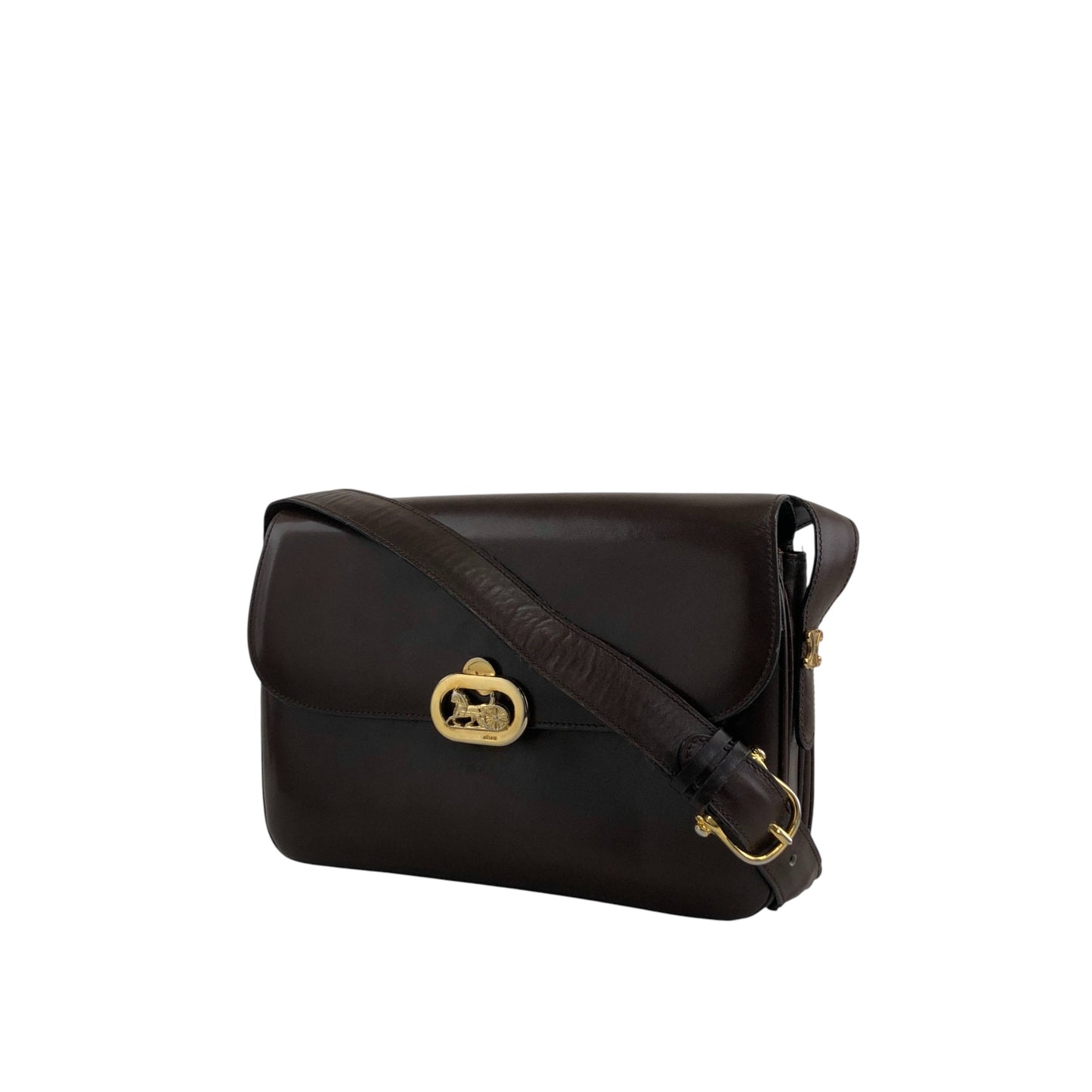 CELINE Triomphe Horse Carriage Shoulder bag Brown Vintage thyd2h