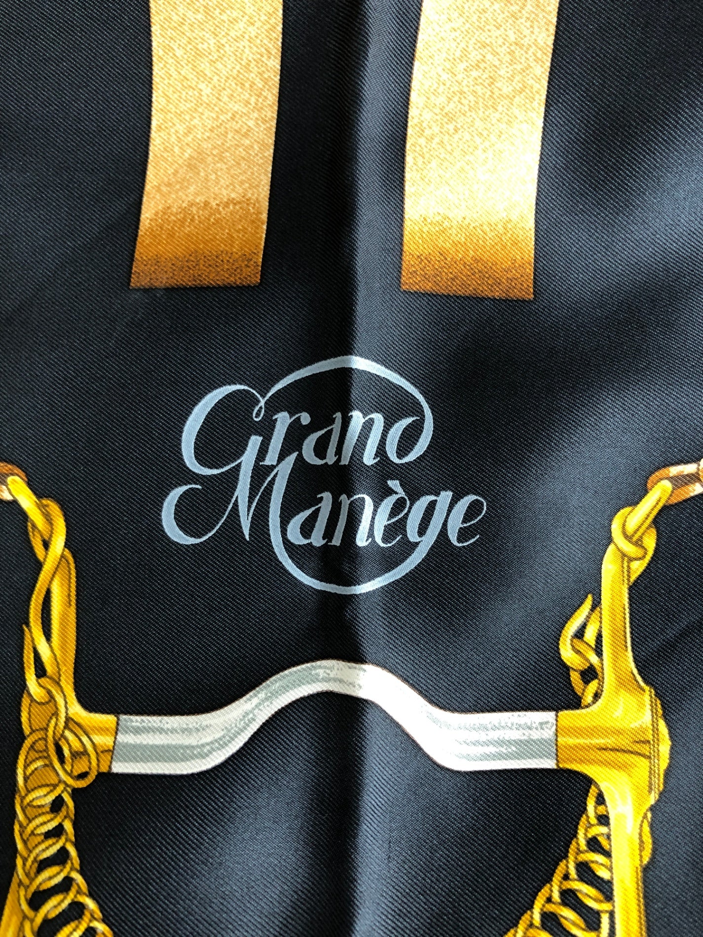 HERMES SILK Scarf Black×Gold grand manege Vintage bz5cun
