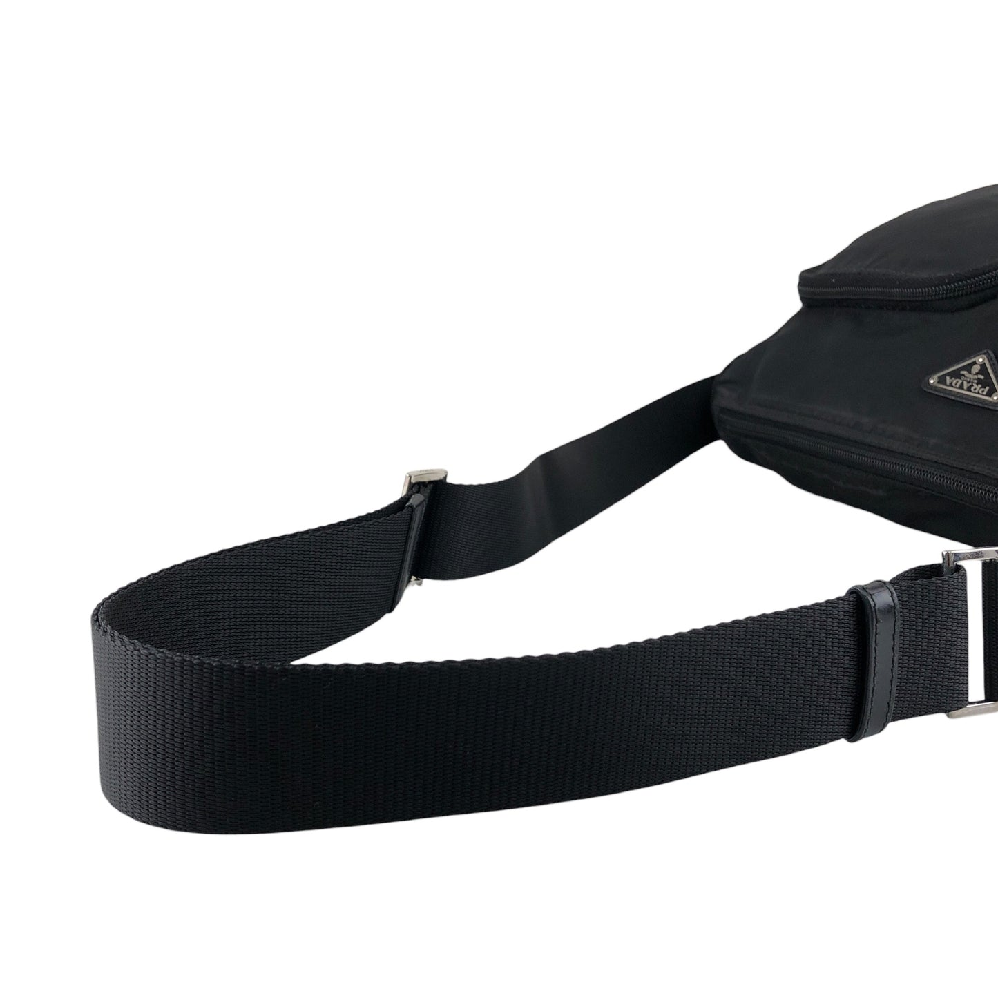 PRADA Tessuto Triangle Logo Double Pocket Shoulder bag Black Vintage se4edp