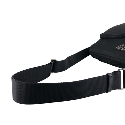 PRADA Tessuto Triangle Logo Double Pocket Shoulder bag Black Vintage se4edp