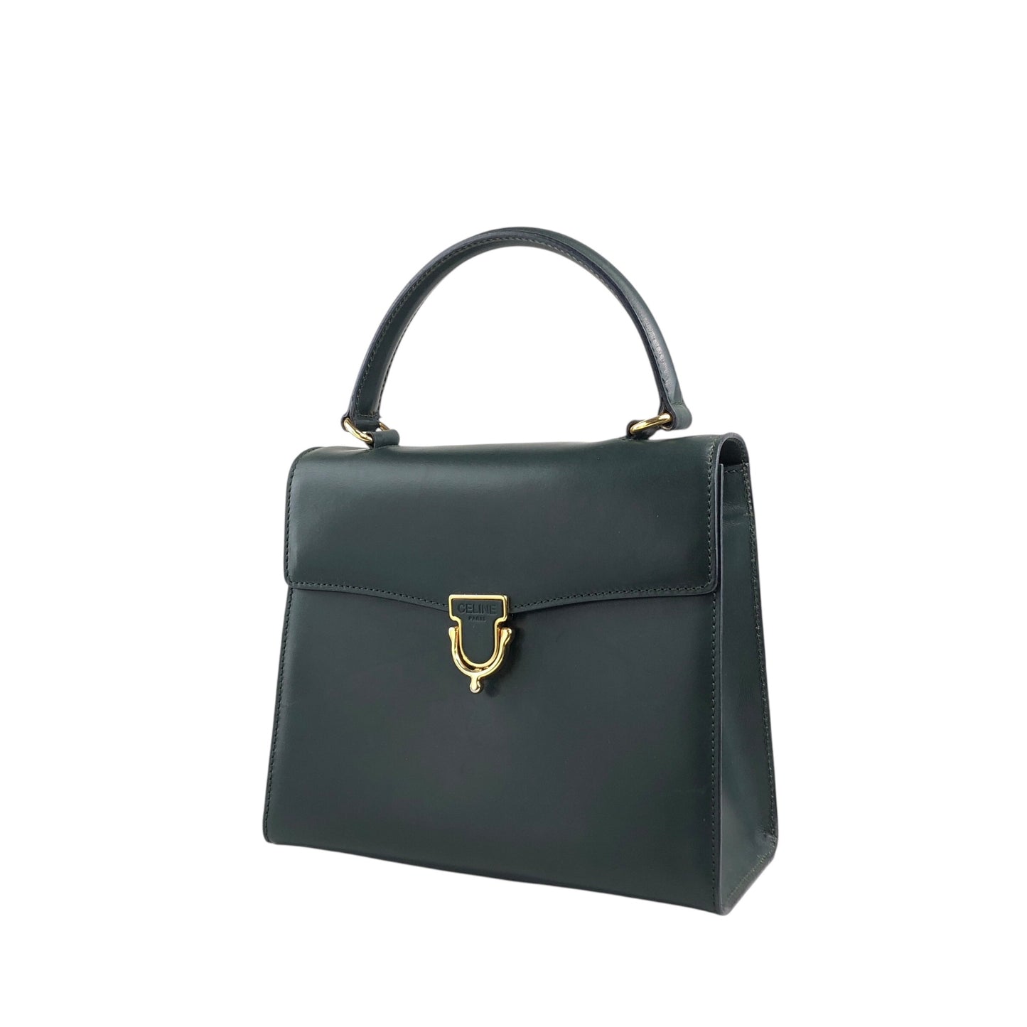 CELINE Front Buckle Handbag Dark Green Vintage c2gxe7