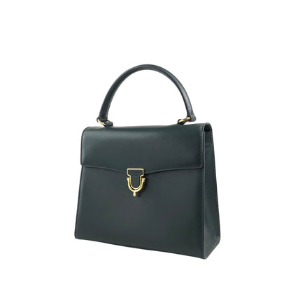 CELINE Front Buckle Handbag Dark Green Vintage c2gxe7