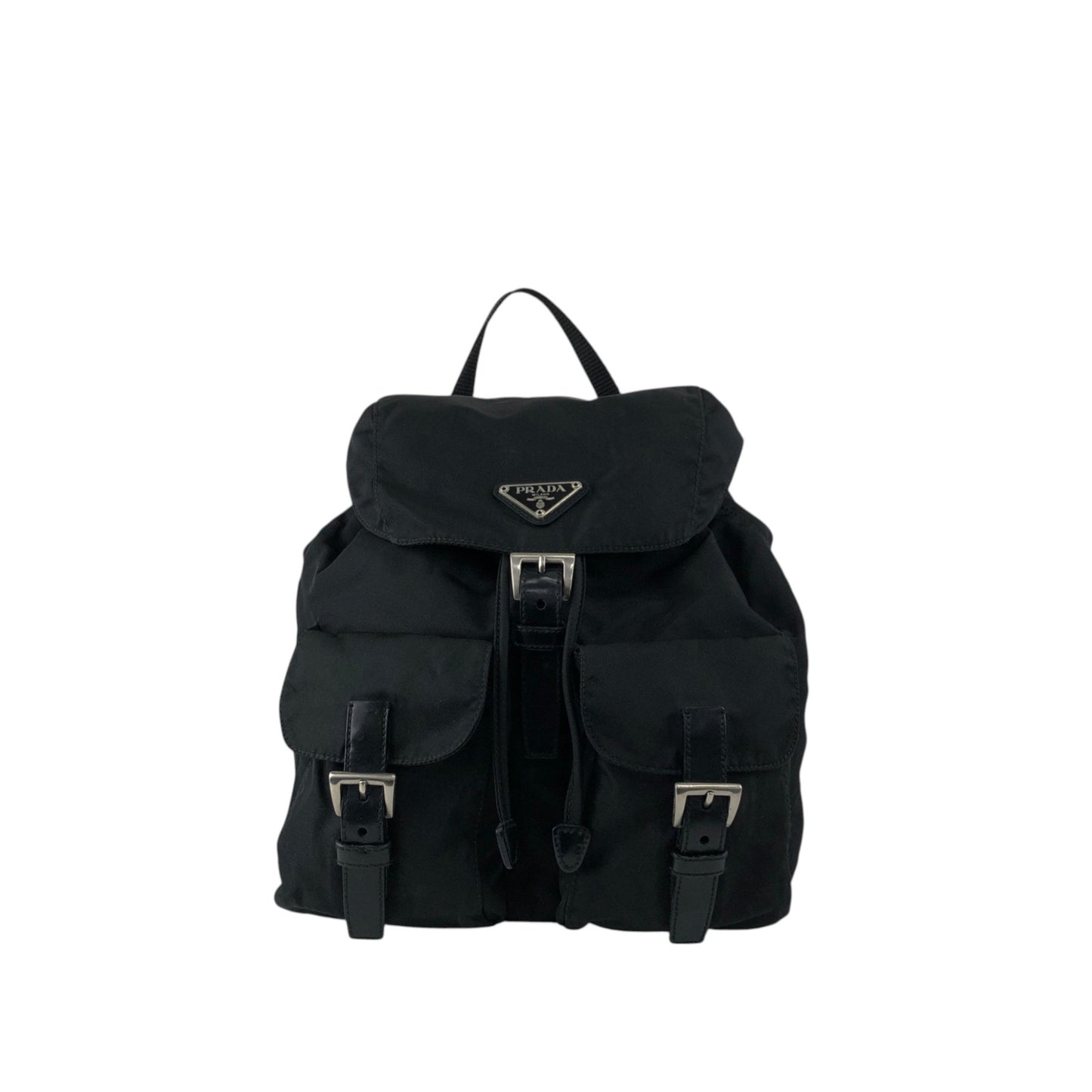 PRADA Tessuto Triangle Logo Double Pocket Backpack Black Vintage vjpnrf