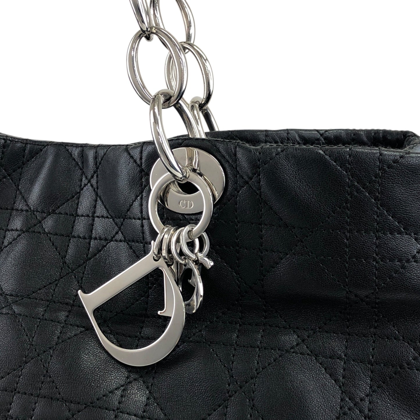 Christian Dior Lady Dior Cannage Charm Totebag Black Vintage niu5pt