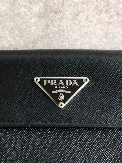 PRADA 三角形標誌折疊皮夾 黑色復古 agipjp