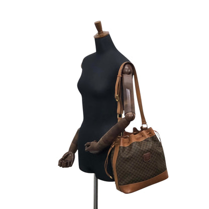 CELINE Macadam Blason Drawstring Shoulder bag Brown Vintage tc6d7e