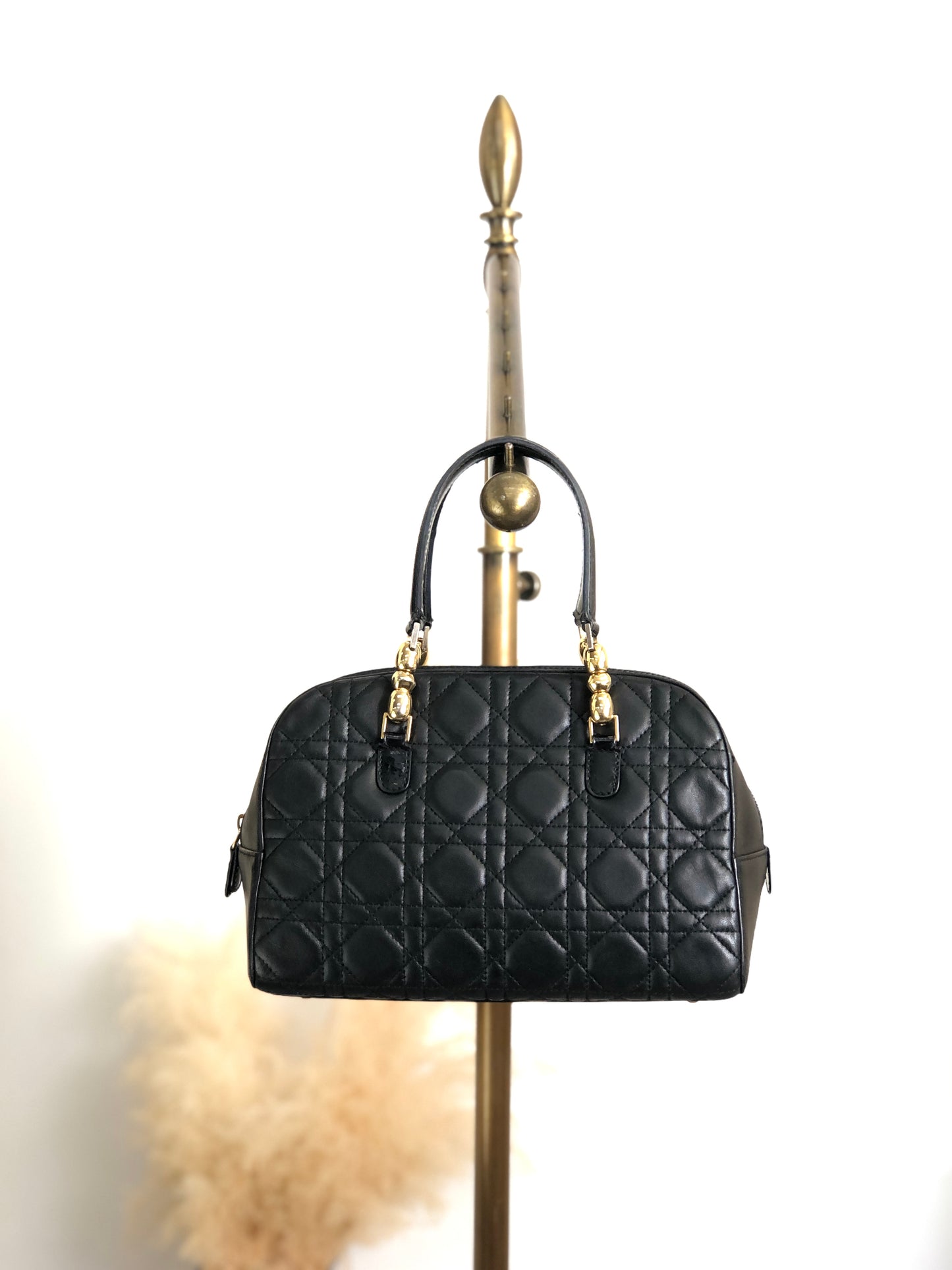 Christian Dior Cannage Small Boston bag Handbag Black Vintage ffmc6u