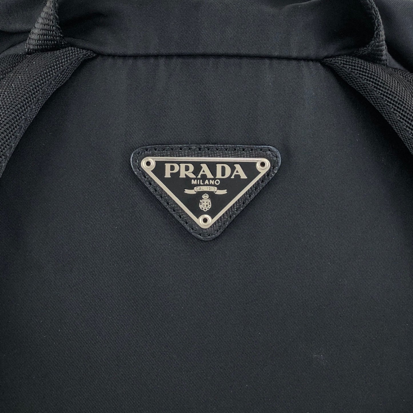 PRADA Tessuto Triangle Logo Front Buckle Double Pocket  Backpack Black Vintage ept4gf