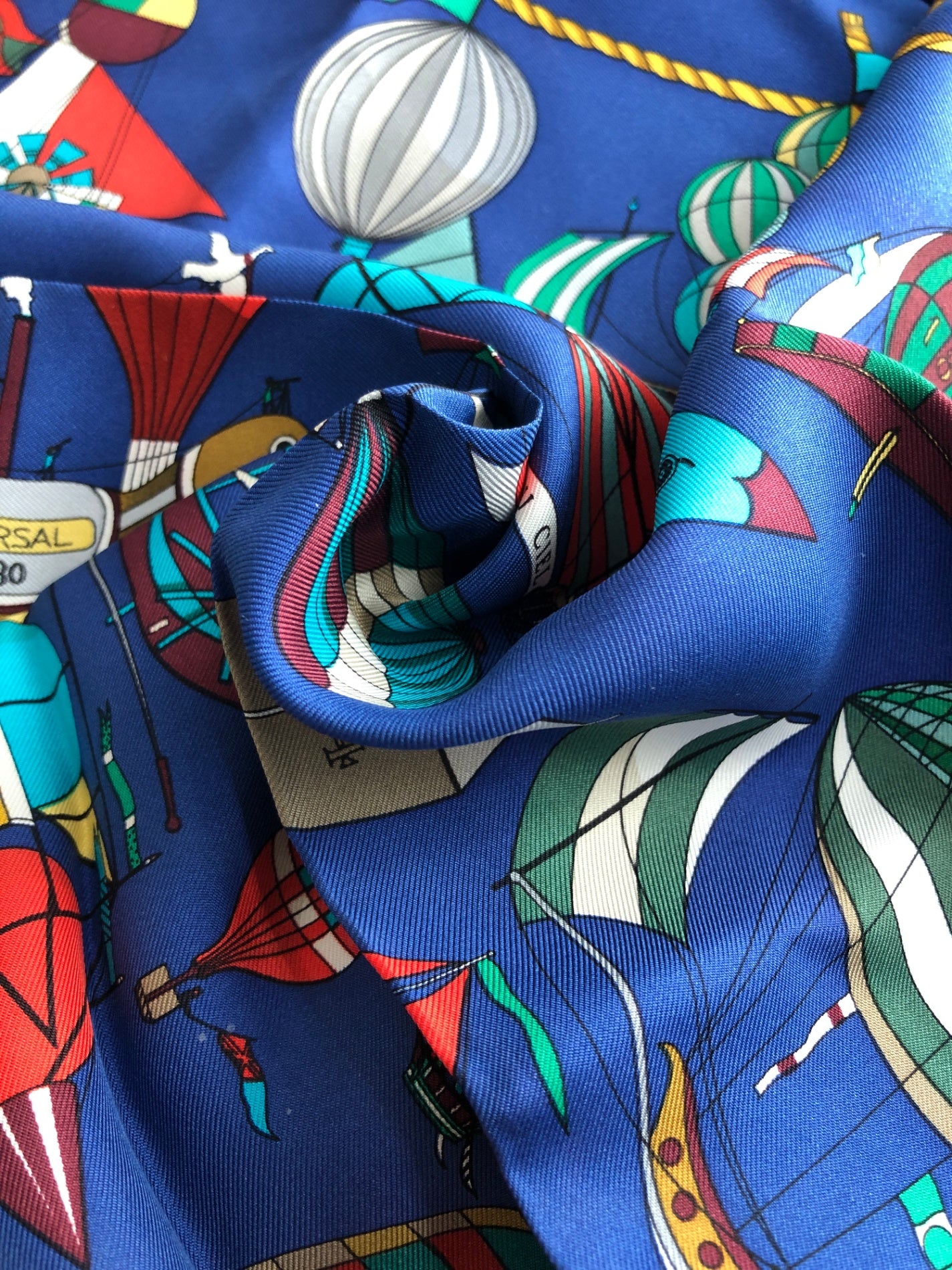 HERMES Silk Scarf Blue balloon motif LES FOLIES DU CIEL Vintage