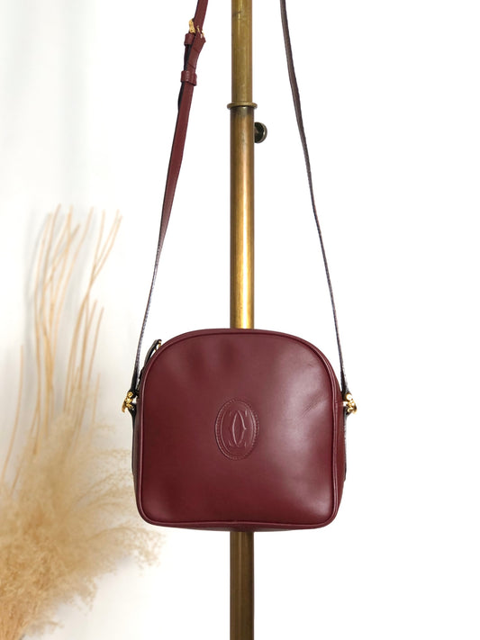 Cartier Logo Embossed Shoulder bag Bordeaux Vintage p8xu57