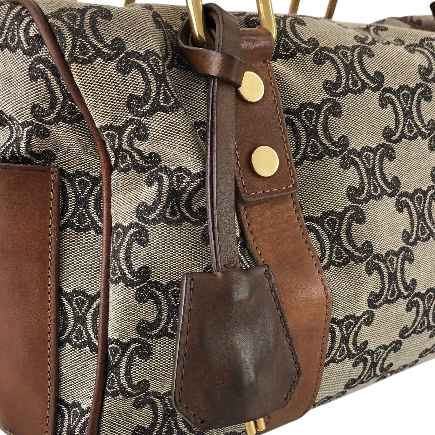 CELINE Blason Small Boston bag Handbag Beige Vintage ypu3vy