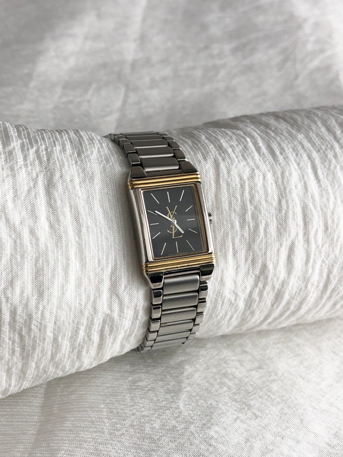 Yves Saint Laurent YSL Logo Quartz Watch Silver×Gold 5421-H04732Y