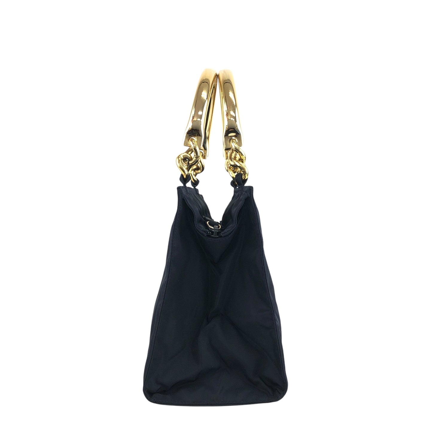 PRADA Triangle Logo Metal Handle Handbag Navy Vintage 5c4zz4