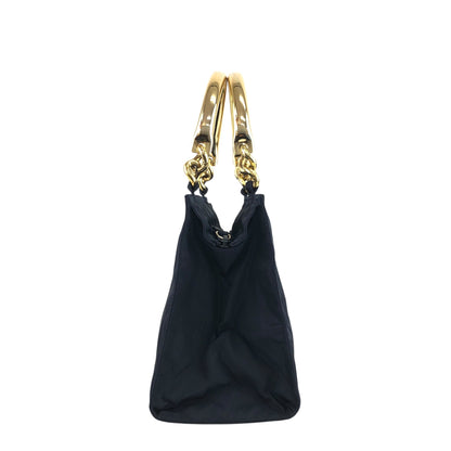 PRADA Triangle Logo Metal Handle Handbag Navy Vintage 5c4zz4
