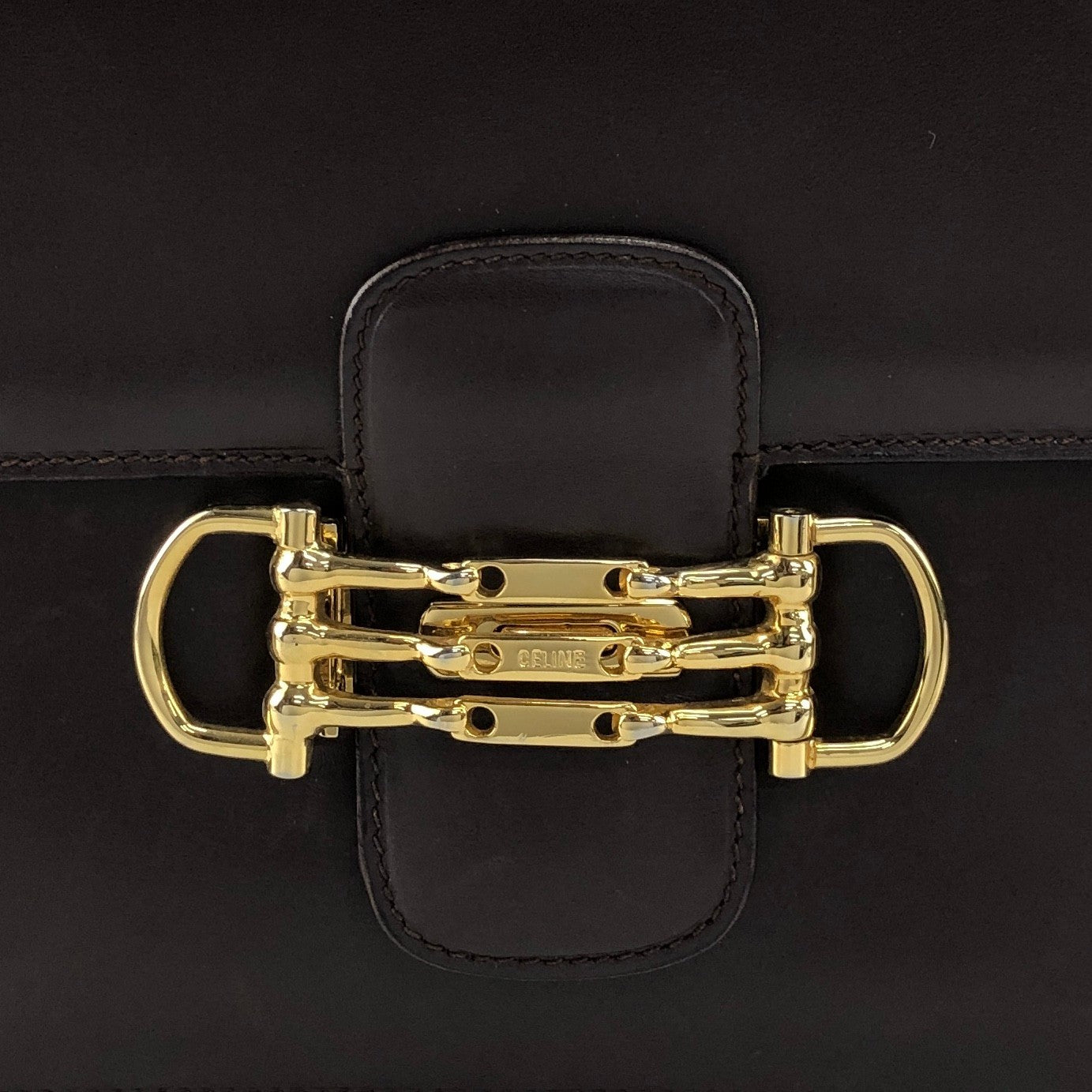 CELINE Horse Bit Flap Shoulder bag Brown Vintage 7atjbx