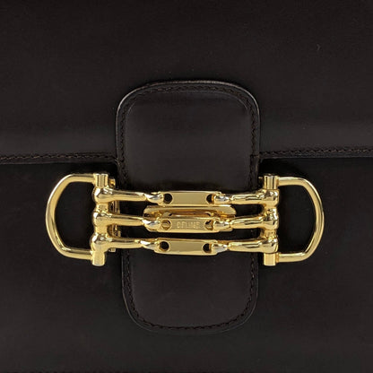 CELINE Horse Bit Flap Shoulder bag Brown Vintage 7atjbx