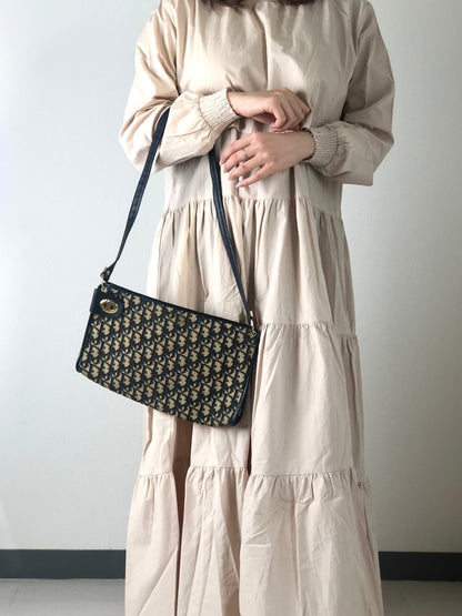 Christian Dior Trotter CD 標誌提花皮革肩背包海軍藍復古 c35cce 