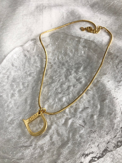 Christian Dior D Motif Necklace Gold Vintage ndfvy4