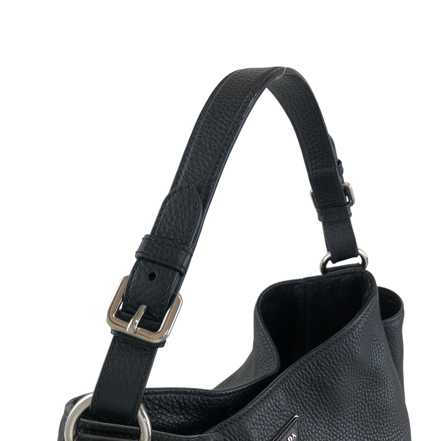 PRADA Triangle Logo Side Pocket Shoulder bag Black Vintage wr45fx