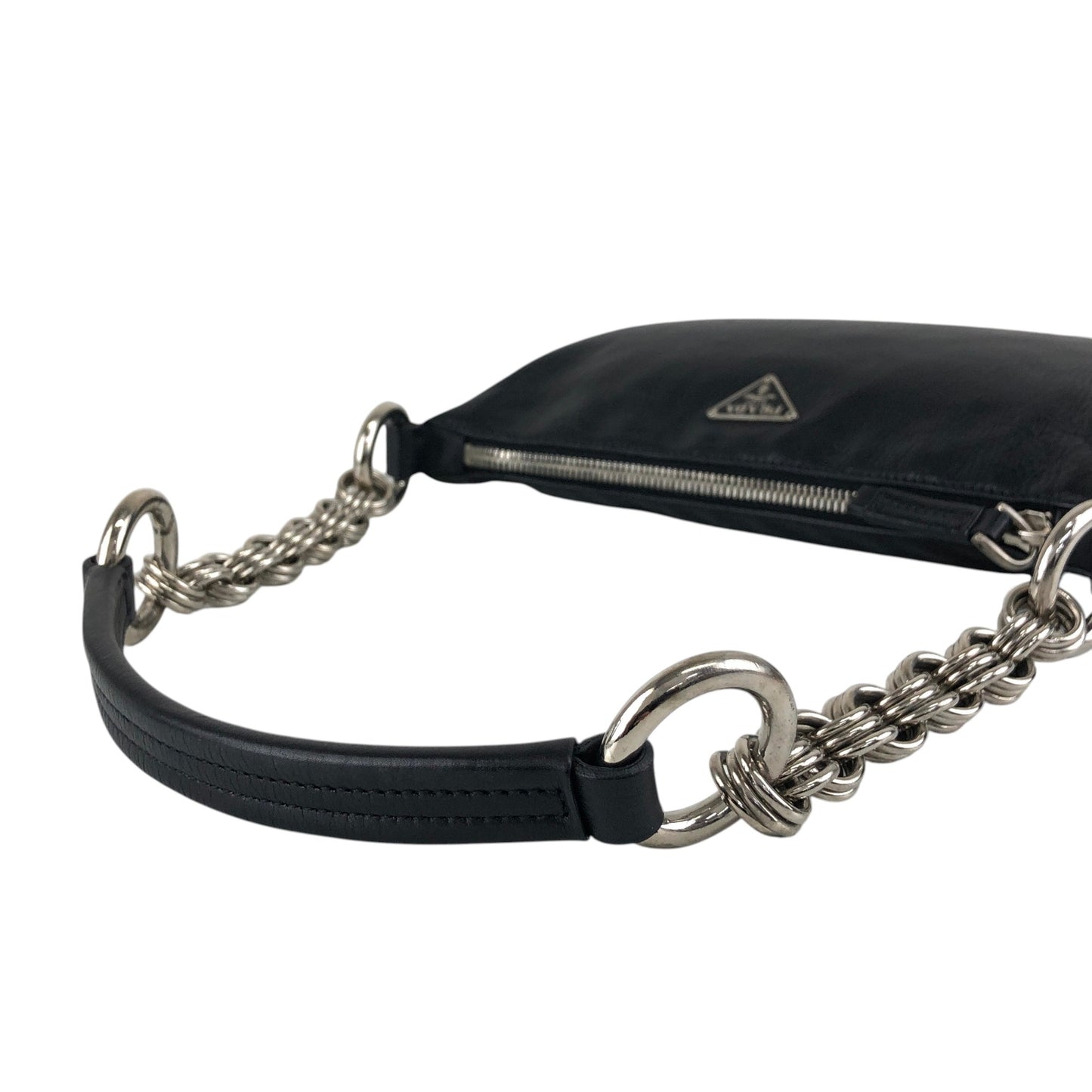 PRADA Triangle Logo Chain Handle Shoulder bag Hobobag Black Vintage zft4vr