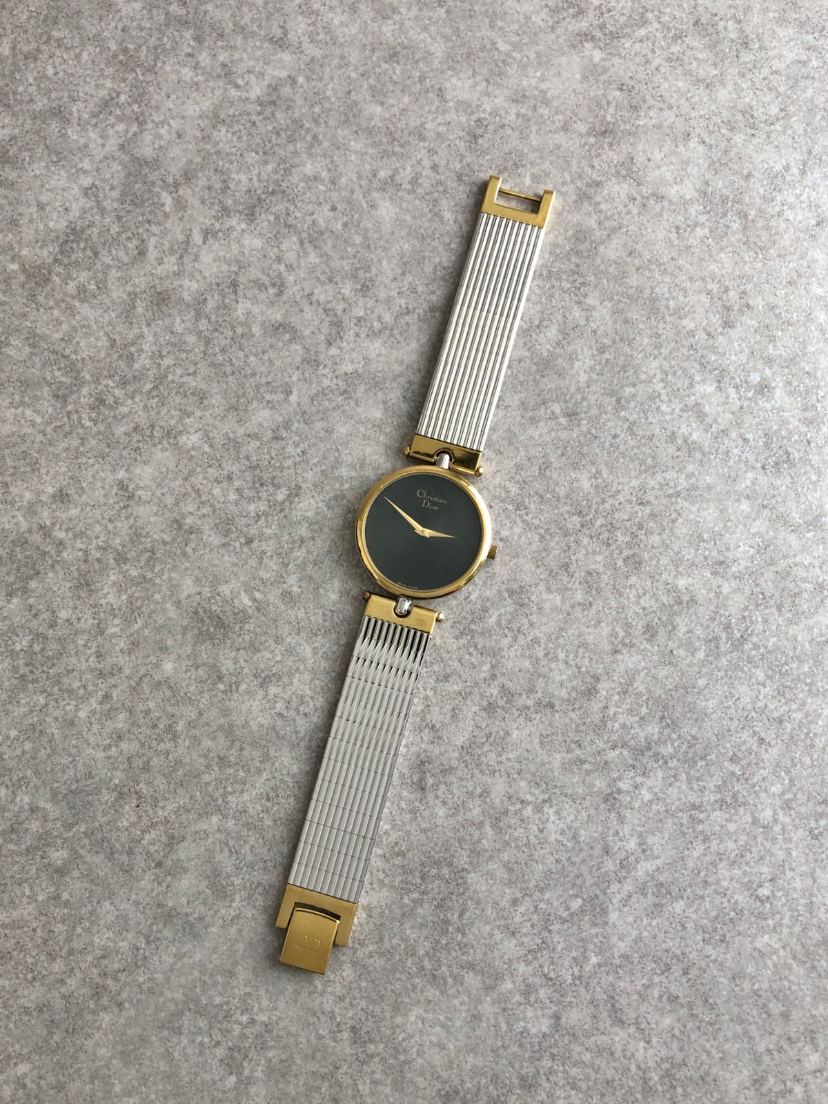 Christian Dior Logo Quartz Watch Silver×Gold 3026 Vintage 3ztkba