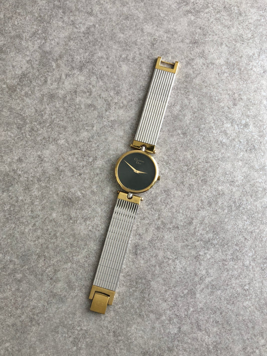 Christian Dior Logo Quartz Watch Silver×Gold 3026 Vintage 3ztkba