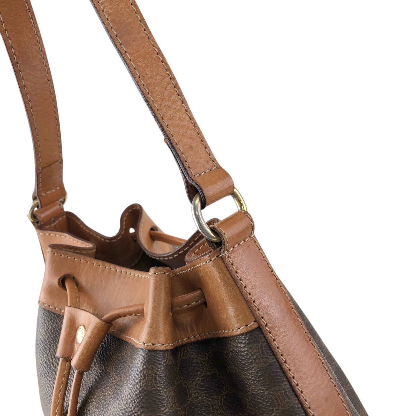 CELINE Macadam Blason Drawstring Shoulder bag Brown Vintage p5vd3z