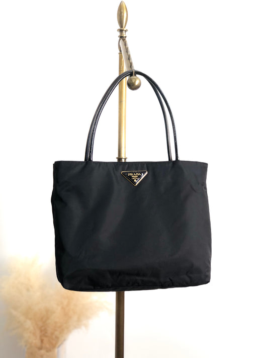 PRADA Tessuto Logo Handbag Black Vintage cmchvi