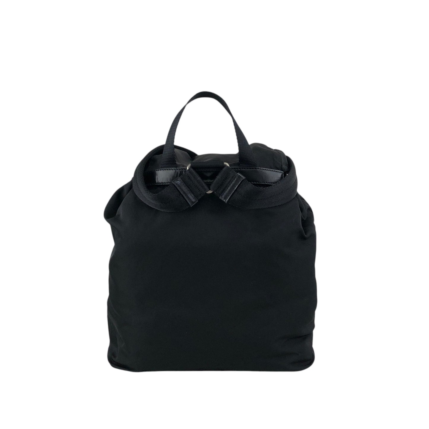 PRADA Tessuto Triangle Logo Front Buckle Backpack Black Vintage vwh35w